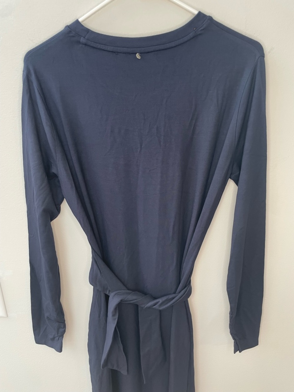 Boss Hugo Erlot Tie Long Sleeve Midi Dress Side Tie Modal Navy Blue Size S NWT - Picture 5 of 16